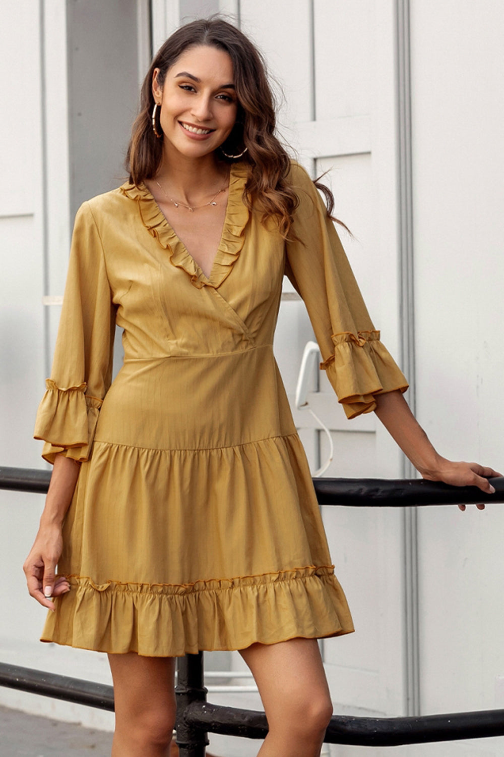 V-neck Solid Color Large Dress