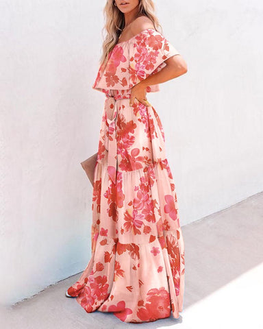 Ombre Sunset Ruffles Maxi Dress