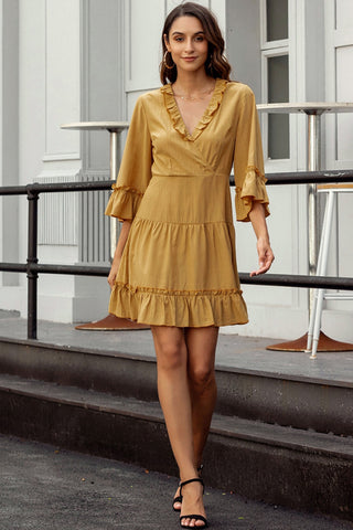 V-neck Solid Color Large Dress