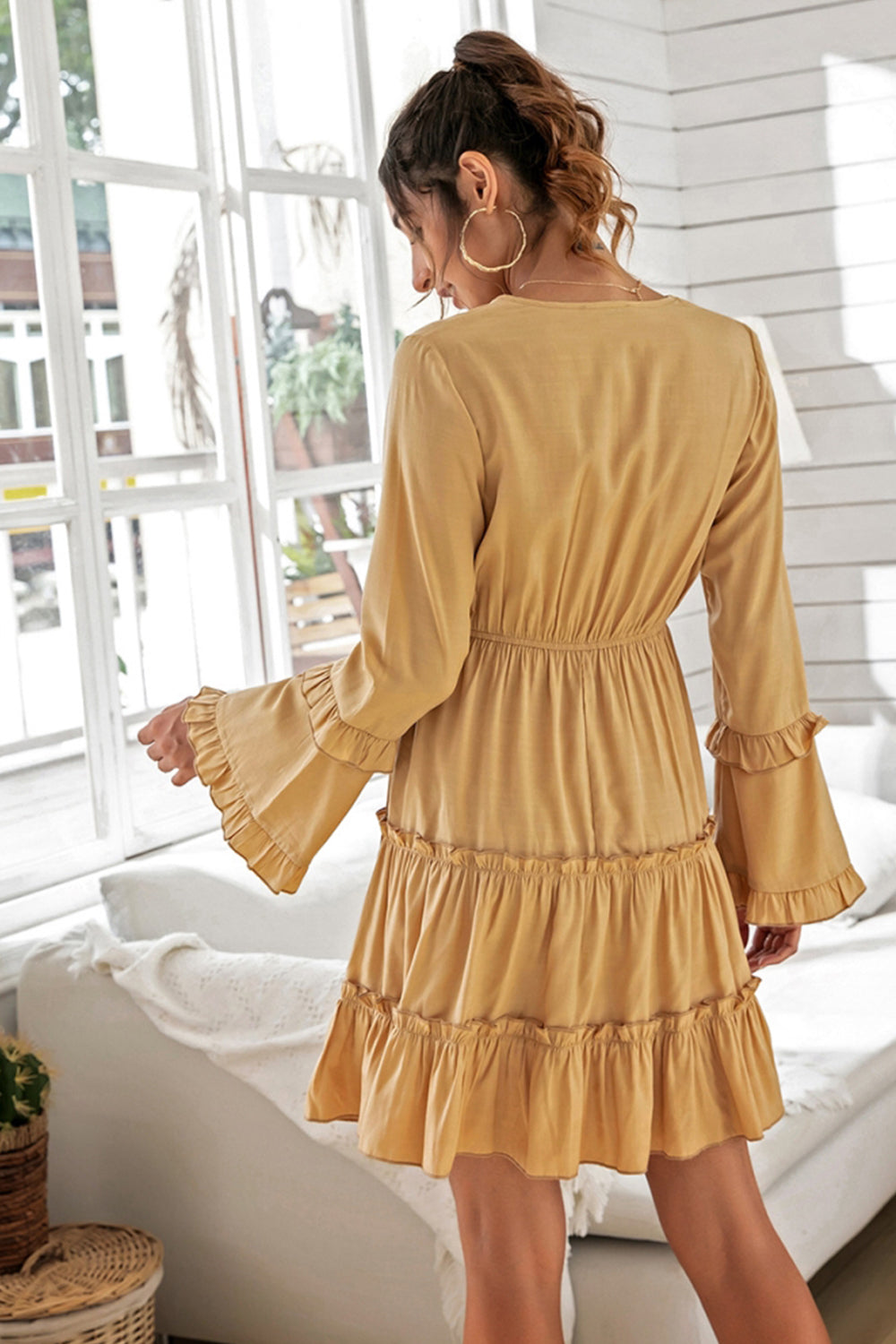 V-neck Solid Color Slim Dress