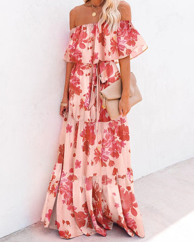 Ombre Sunset Ruffles Maxi Dress