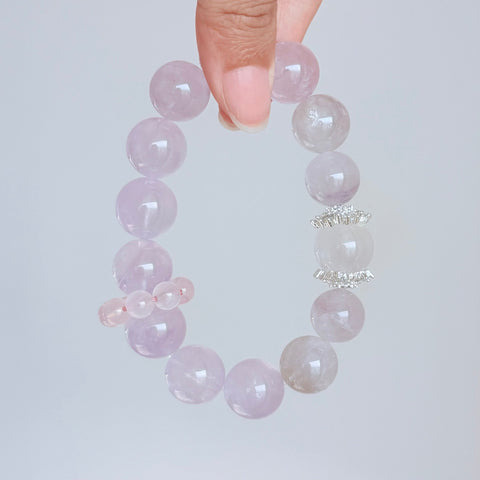 Lavender Amethyst Bracelet with Rose Quartz Flower & Zircon Charm