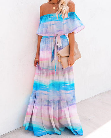 Ombre Sunset Ruffles Maxi Dress