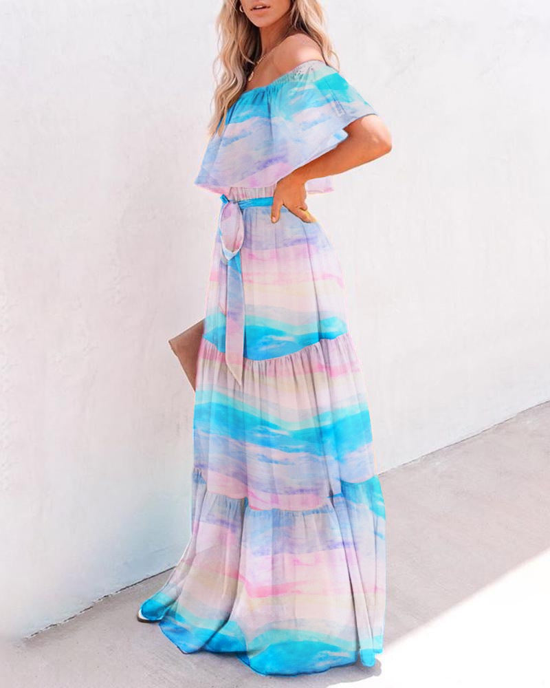 Ombre Sunset Ruffles Maxi Dress