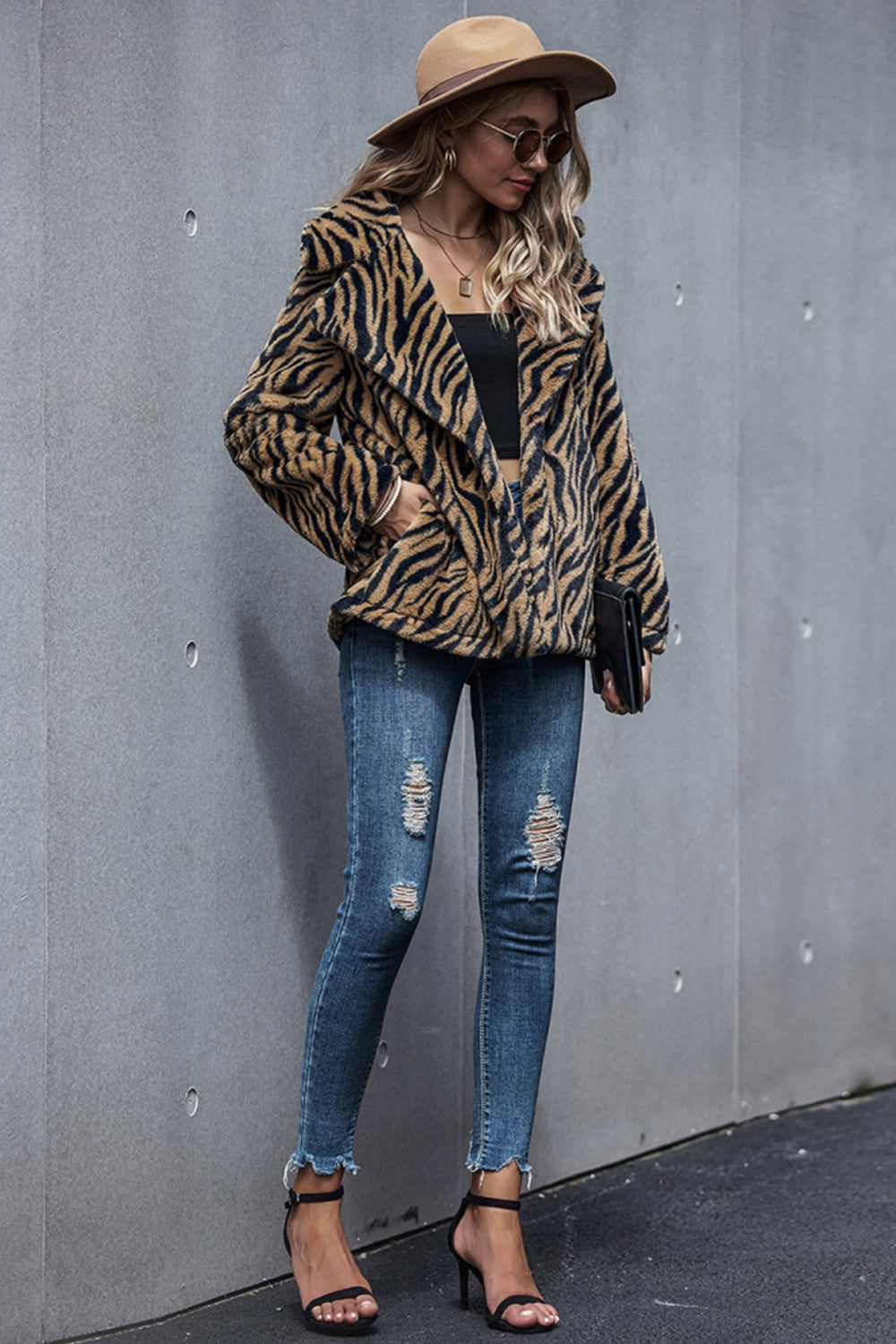 Tiger Print Lapel Coat