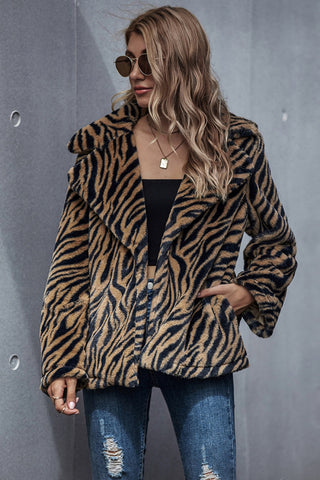 Tiger Print Lapel Coat