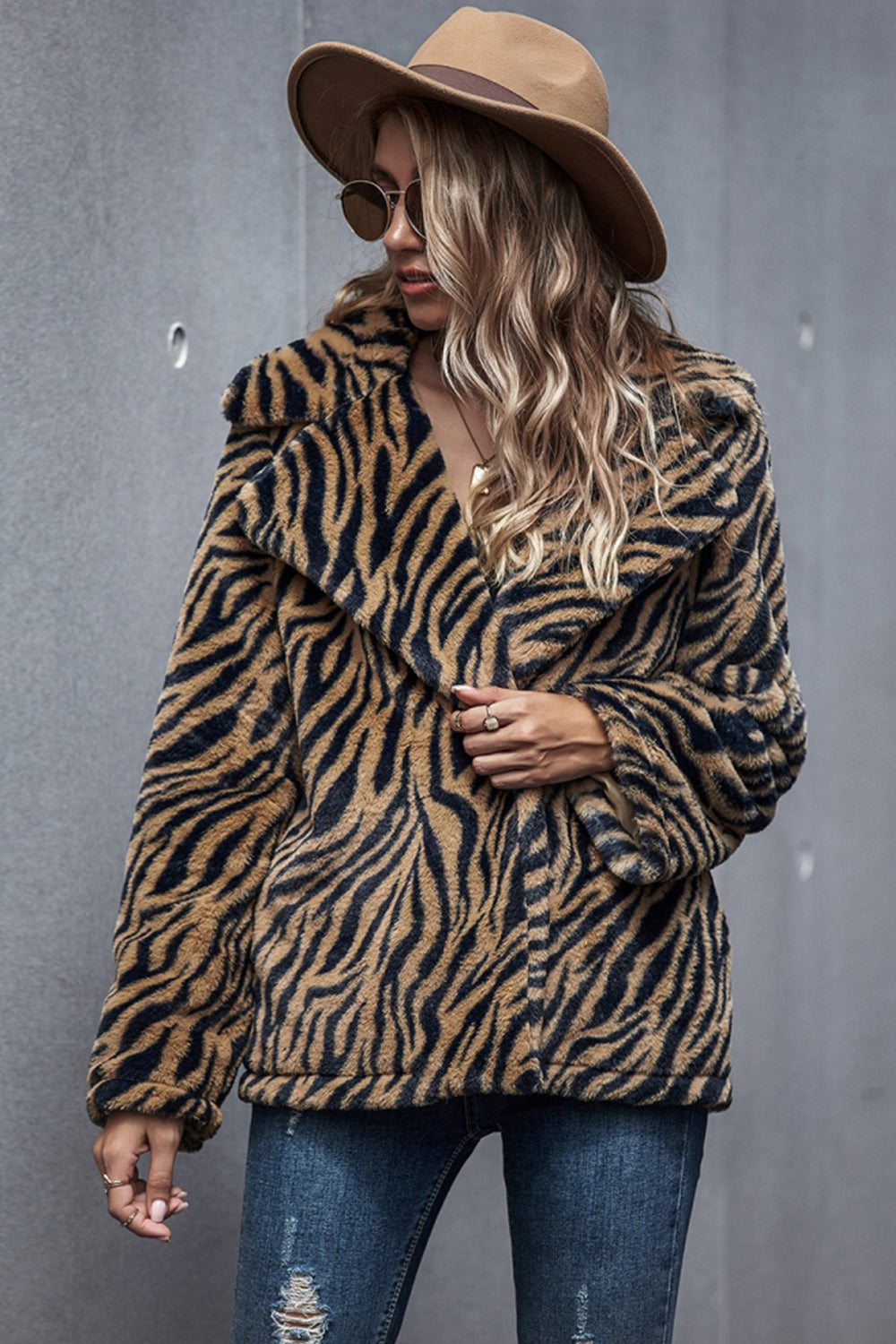 Tiger Print Lapel Coat