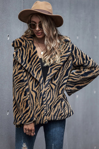 Tiger Print Lapel Coat