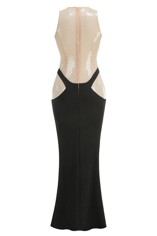 Nude Sequined Transparent Maxi Dress