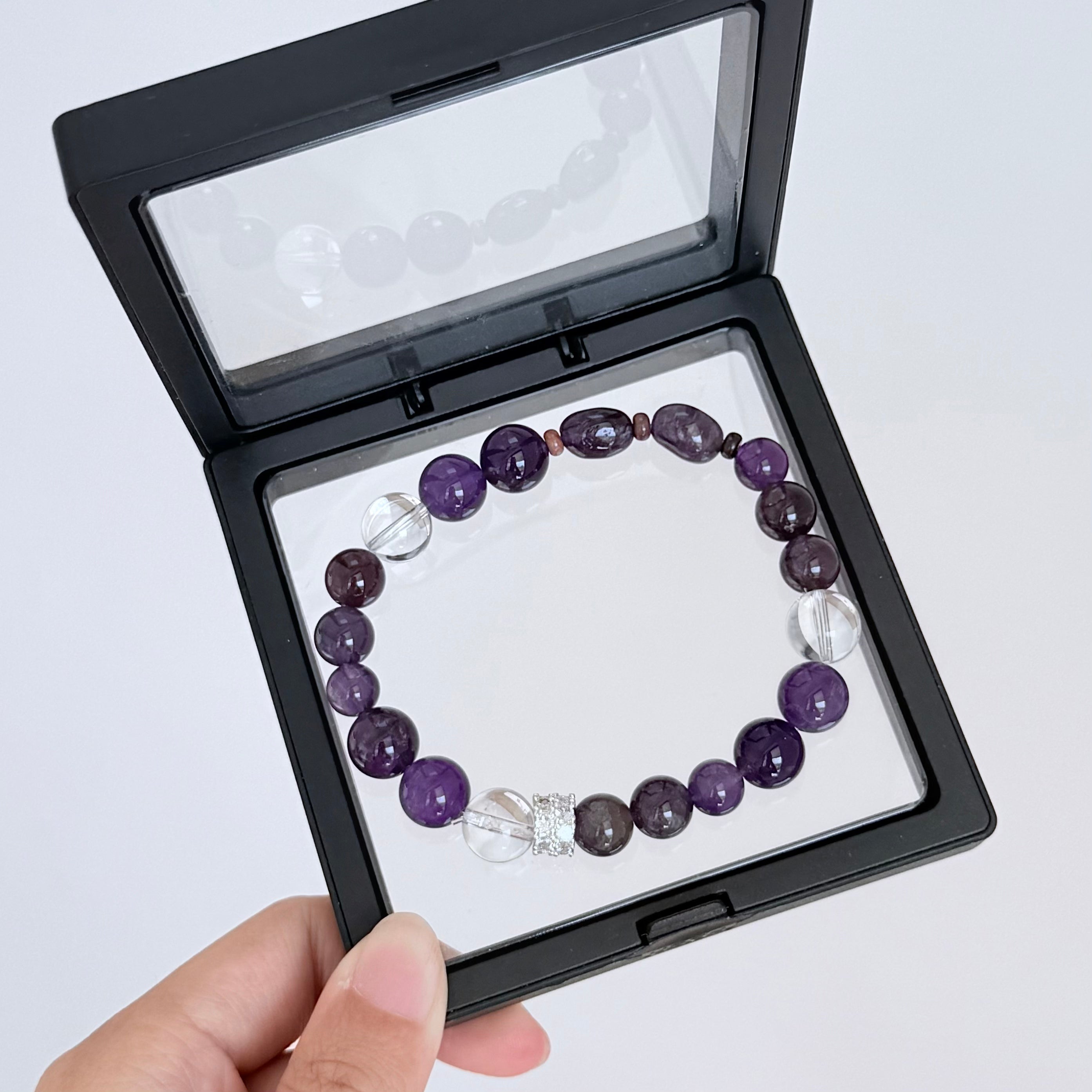 Amethyst & Smoky Quartz Bracelet with Clear Quartz
