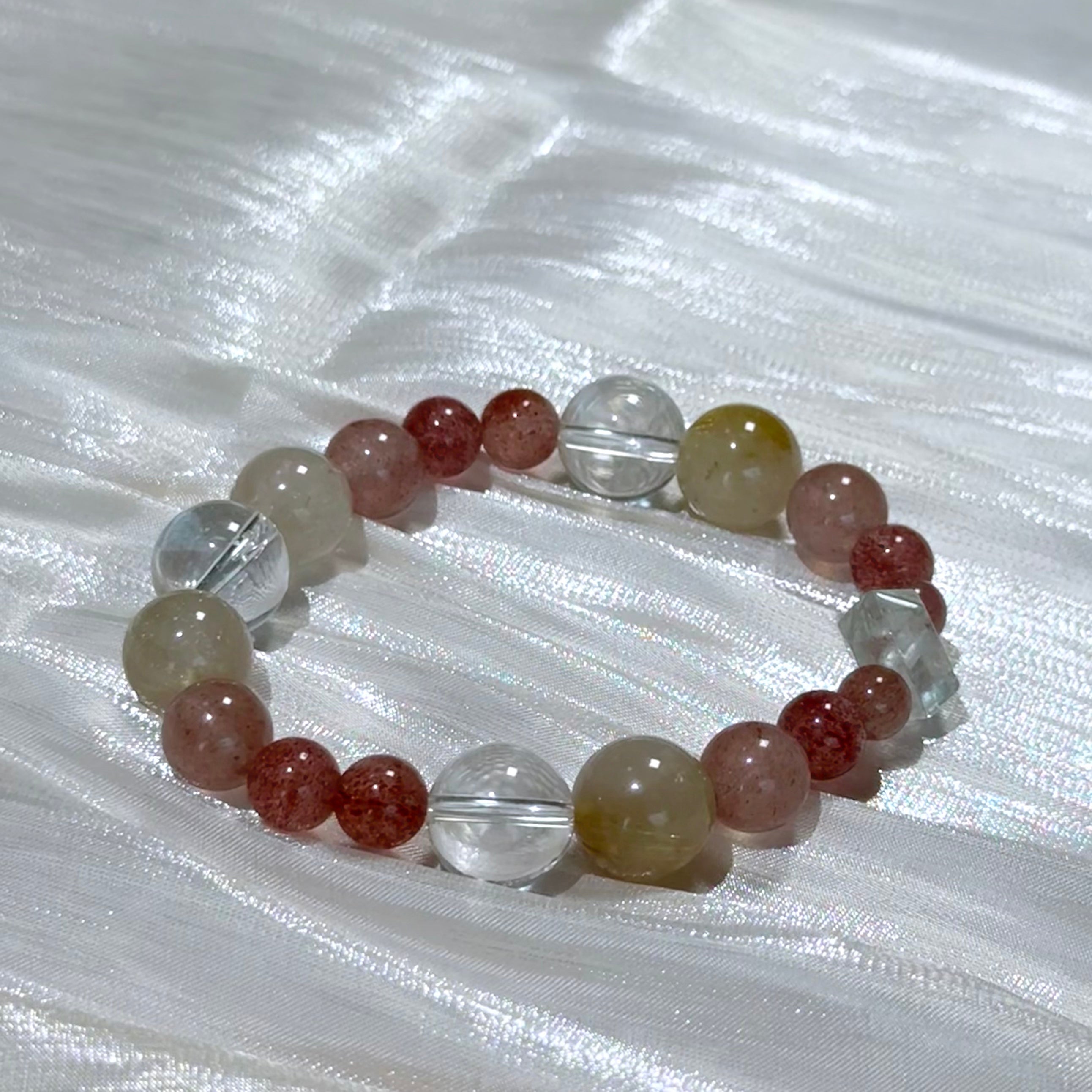 Strawberry Quartz & Golden Rutilated Quartz Bracelet