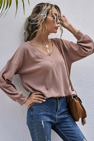 V-neck Loose Long-sleeved Knitted Top