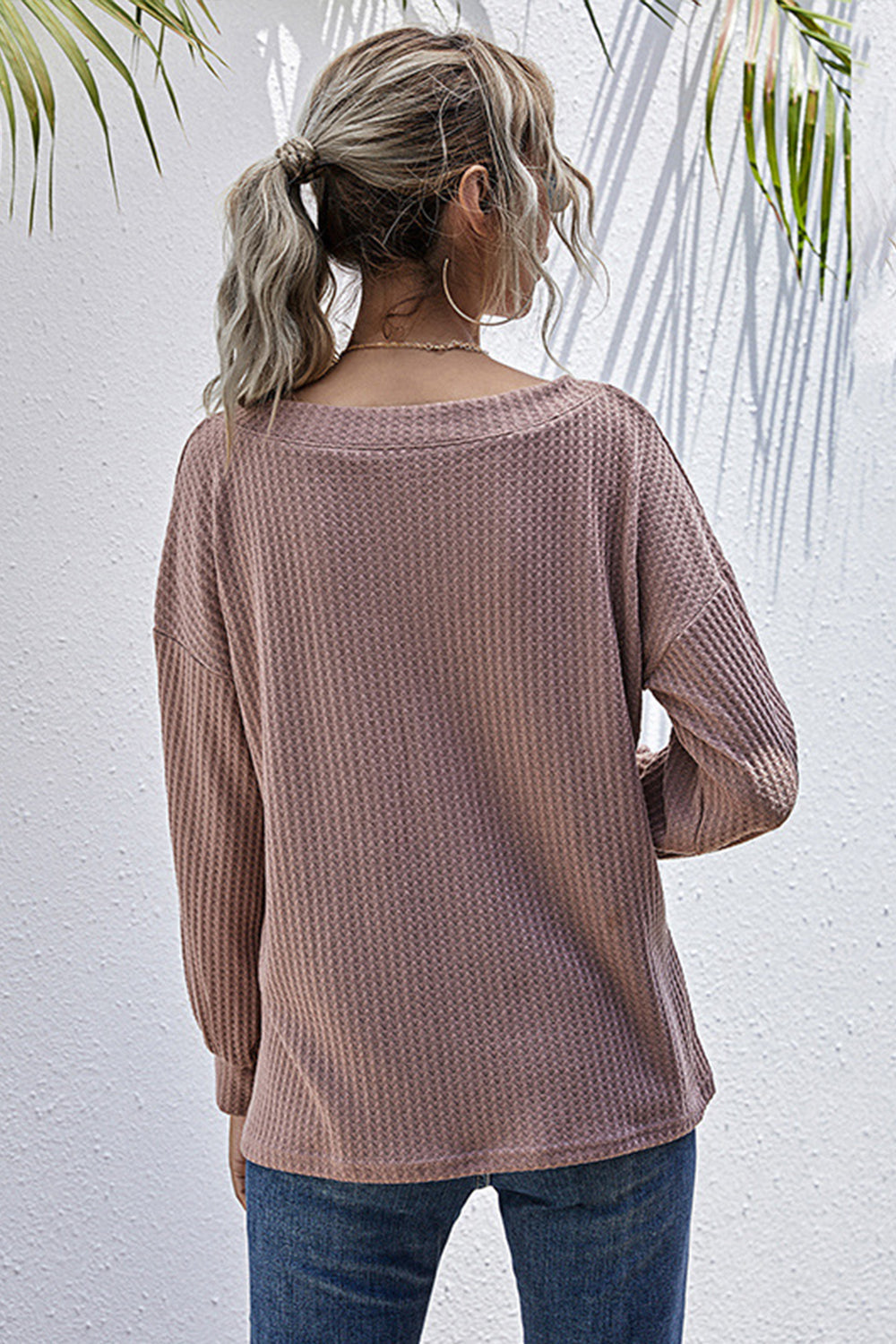 V-neck Loose Long-sleeved Knitted Top