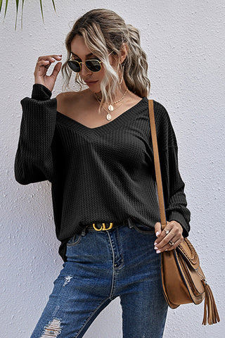 V-neck Loose Long-sleeved Knitted Top