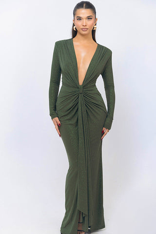 Deep V Neck Long Dress