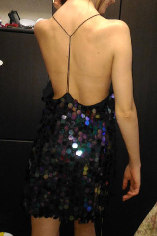 Deep V-Neck Backless Sequin Club Party Dress