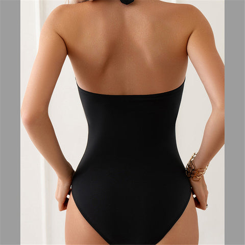 Mary Wrinkled Halter Backless One Piece Swimsuit