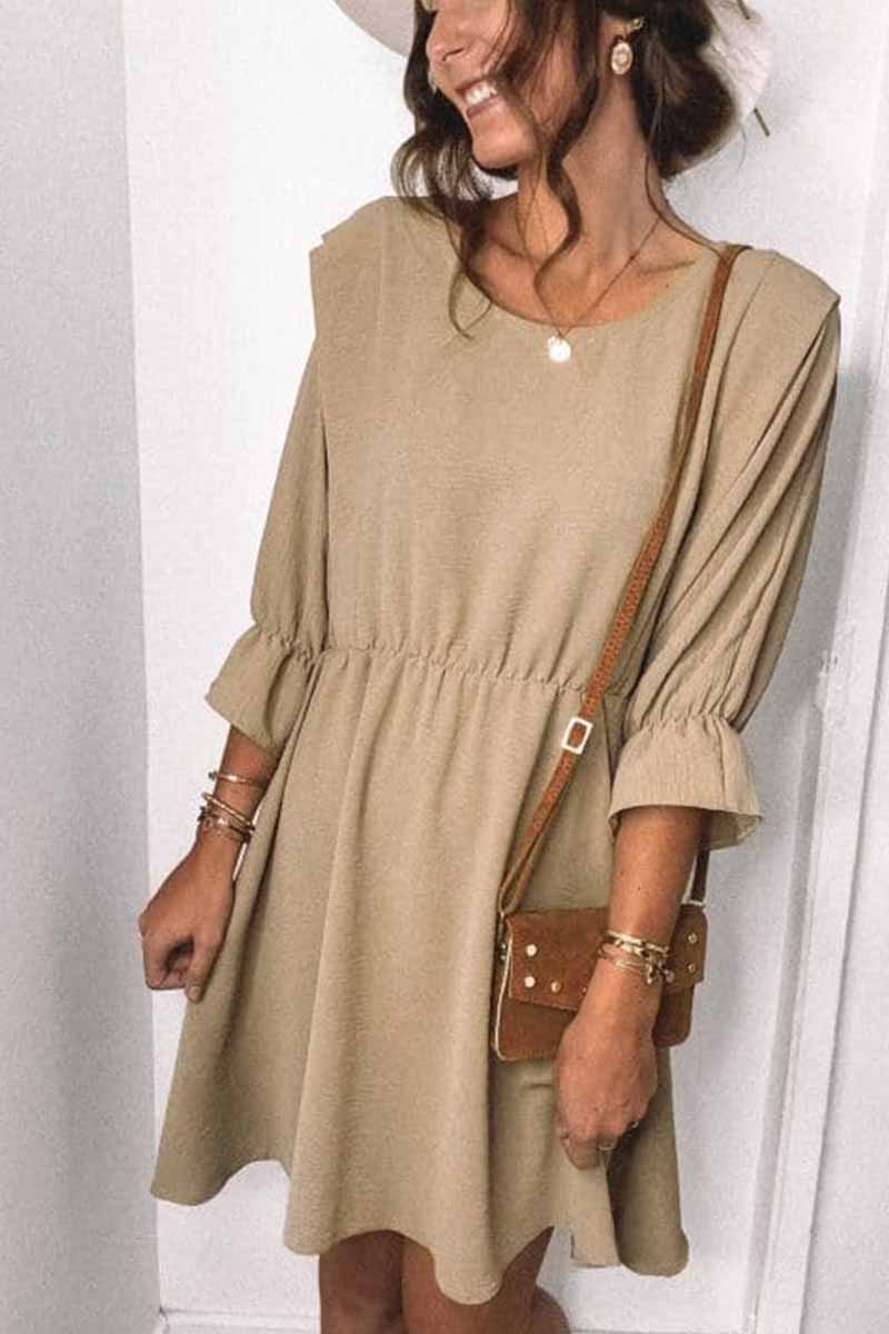 Urban Casual Round Neck Sleeves Mini Dress