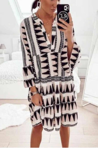 Geometric Print V-Neck Mini Dresses