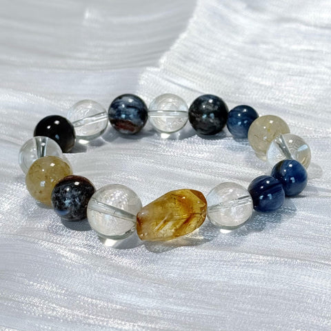Blue Kyanite & Golden Rutilated Quartz Bracelet