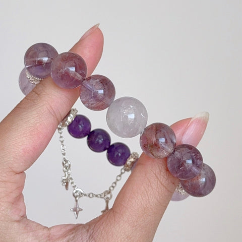 Amethyst & Lepidocrocite Crystal Bracelet with Silver Star Charms