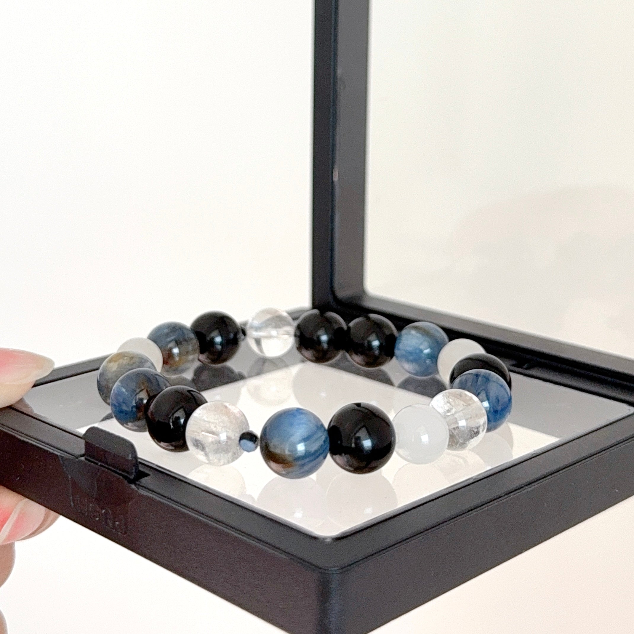 Blue Kyanite, Black Obsidian & Clear Quartz Bracelet