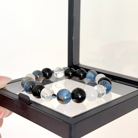 Blue Kyanite, Black Obsidian & Clear Quartz Bracelet