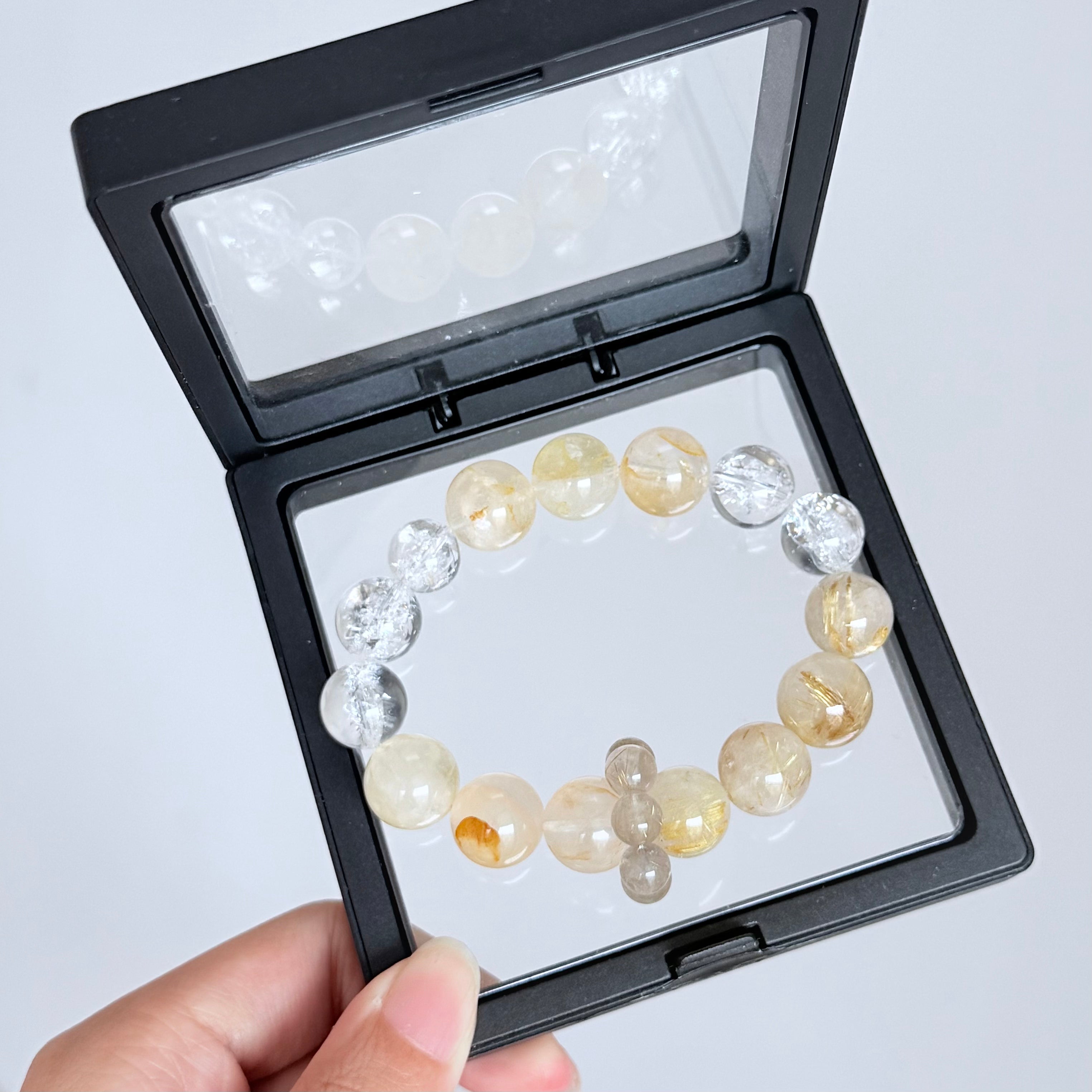 Golden Rutilated Quartz Bracelet with Clear Quartz and Smoky Quartz