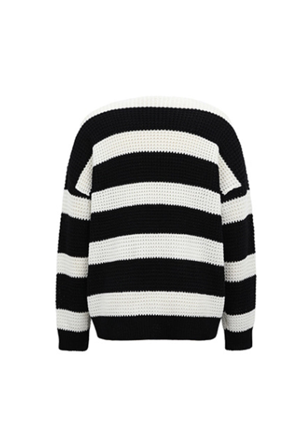 V-Neck Striped Waffle Sweater