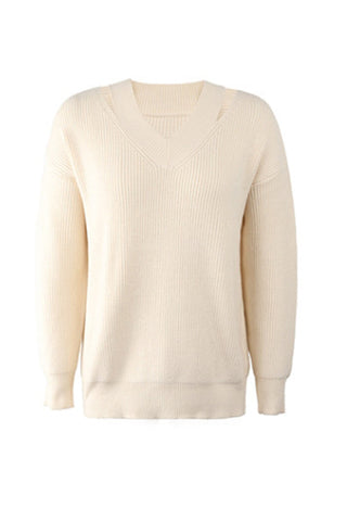 V-Neck Solid Color Sweater