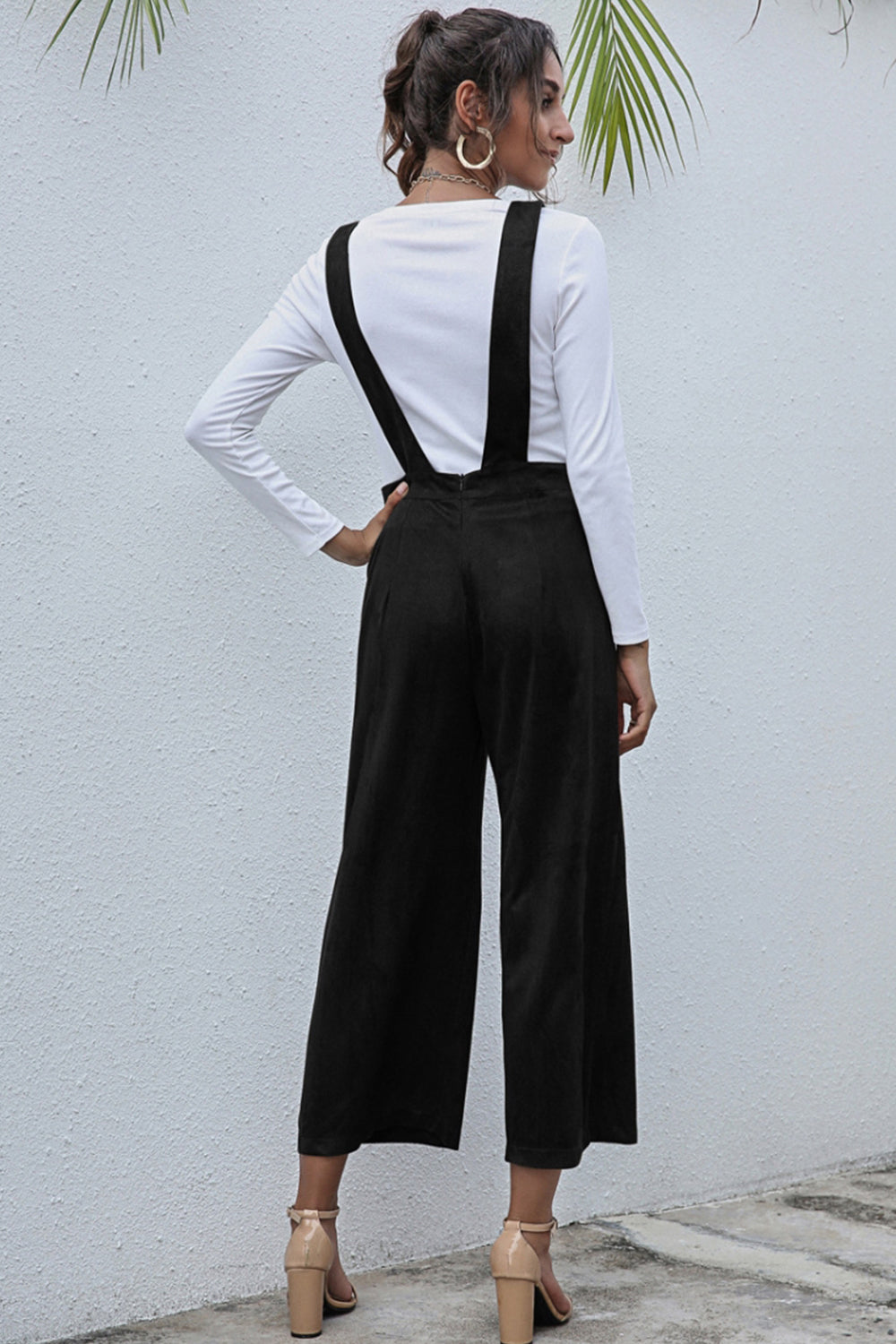 V-Neck Solid Color High Waist Jumpsuit