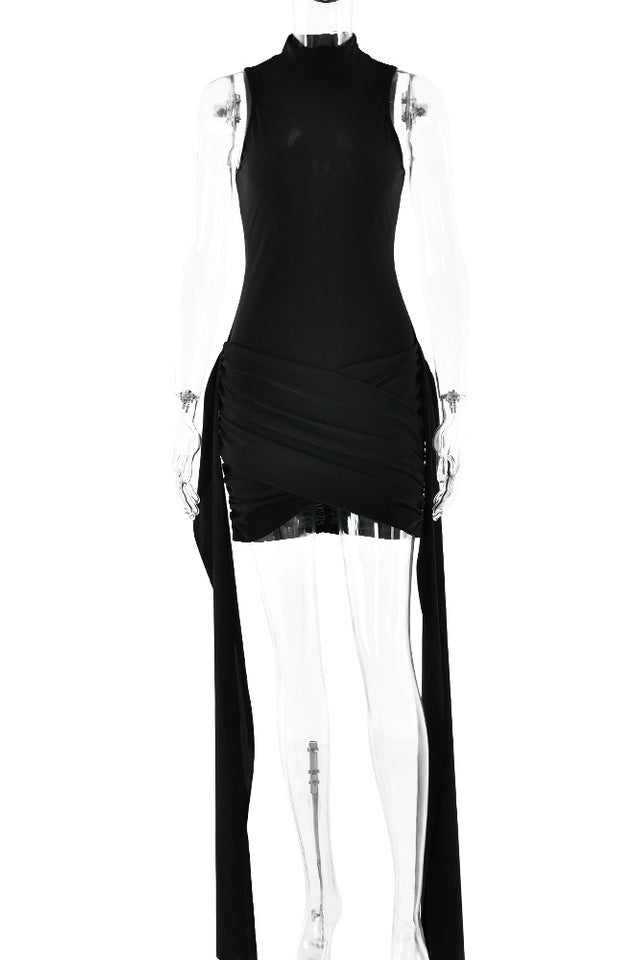Anji High Neck Criss Cross Mini Dress
