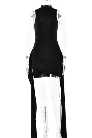 Anji High Neck Criss Cross Mini Dress