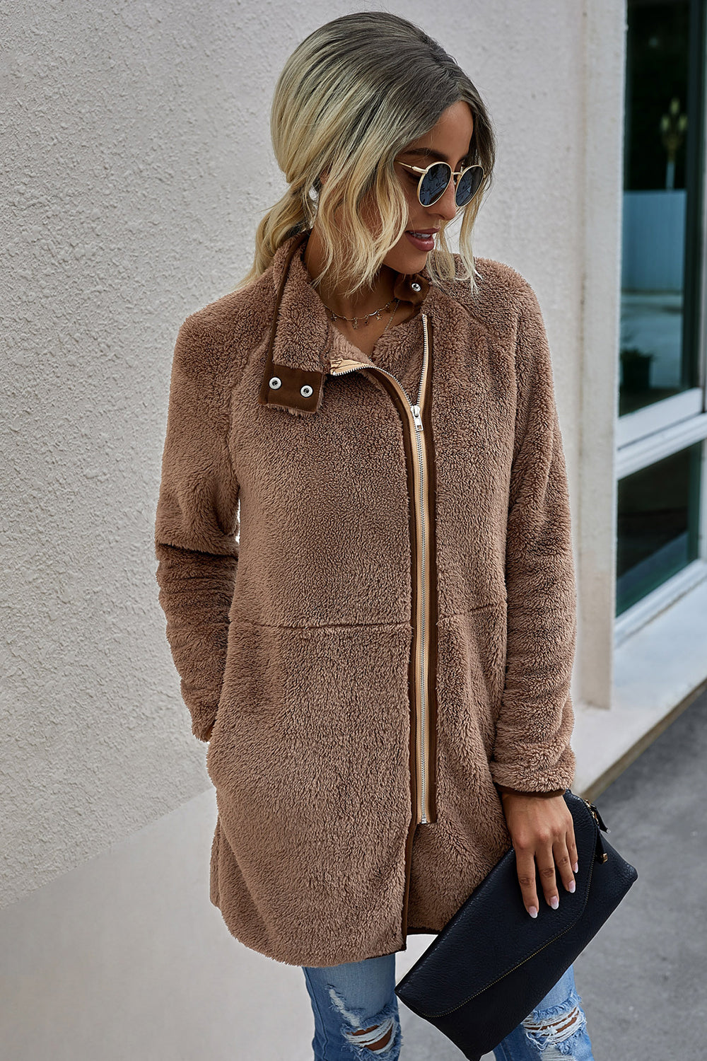 Abrigo de felpa con cremallera
