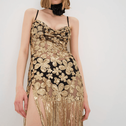 Adore Me Glitter Fringe Floral Sequin Mini Dress