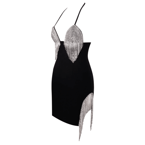 Divine Essence Halter Neck Crystal Fringe Mini Dress