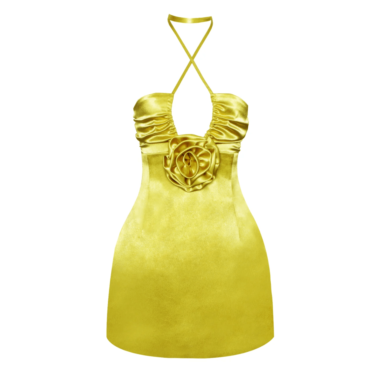 Golden Delight Satin Halter Neck Mini Dress