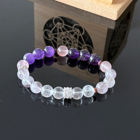Amethyst, Lavender Quartz & Clear Quartz Crystal Bracelet