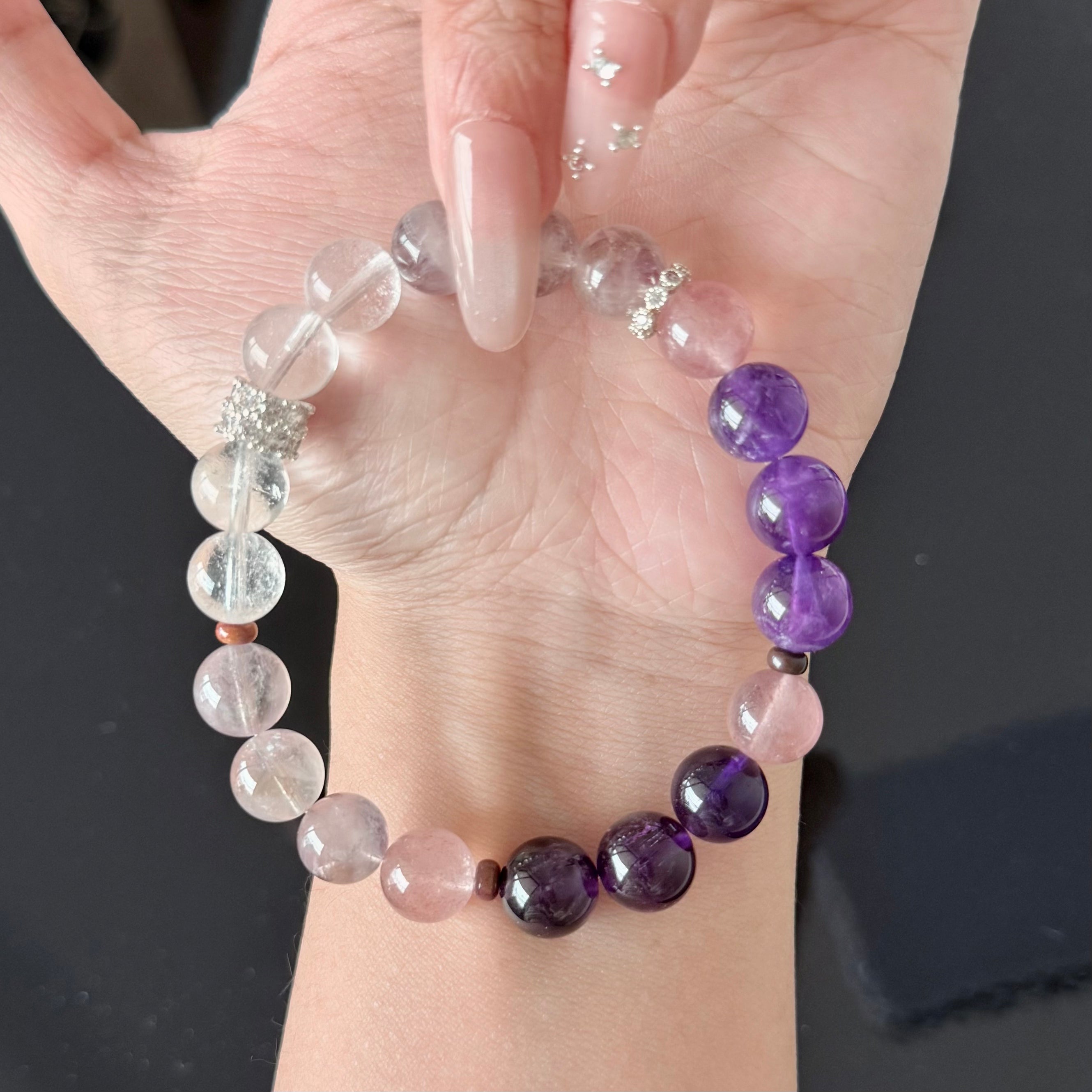 Amethyst, Lavender Quartz & Clear Quartz Crystal Bracelet