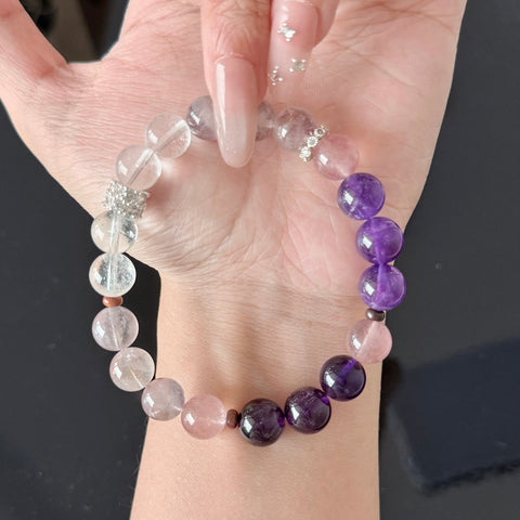 Amethyst, Lavender Quartz & Clear Quartz Crystal Bracelet