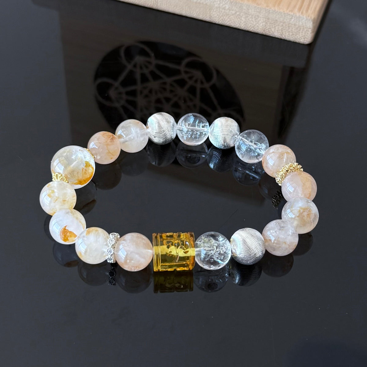 Golden Rutilated Quartz & Clear Crystal Wealth Bracelet