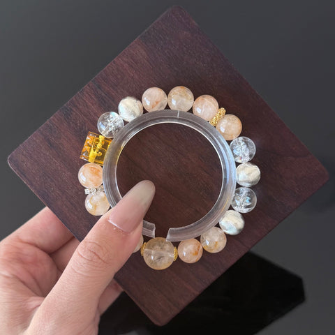 Golden Rutilated Quartz & Clear Crystal Wealth Bracelet