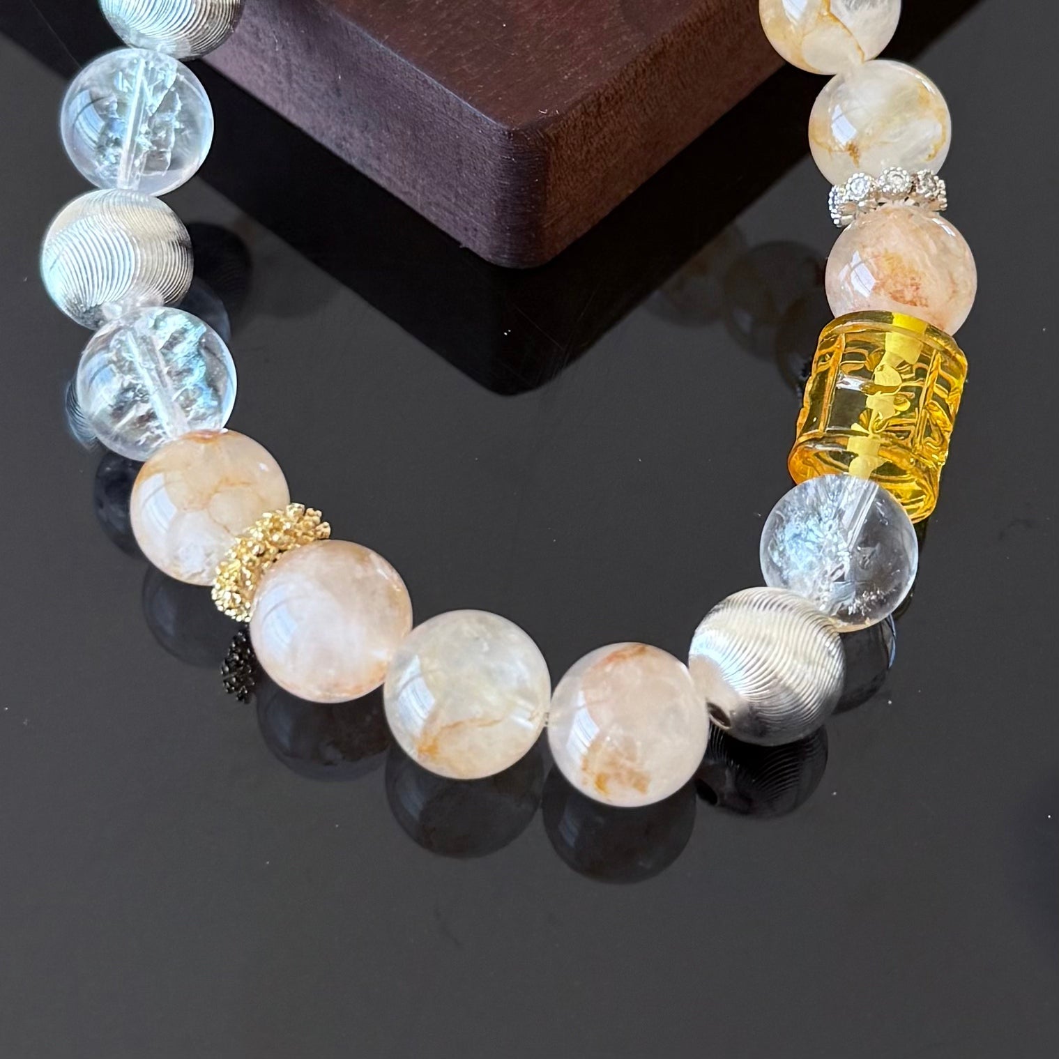 Golden Rutilated Quartz & Clear Crystal Wealth Bracelet