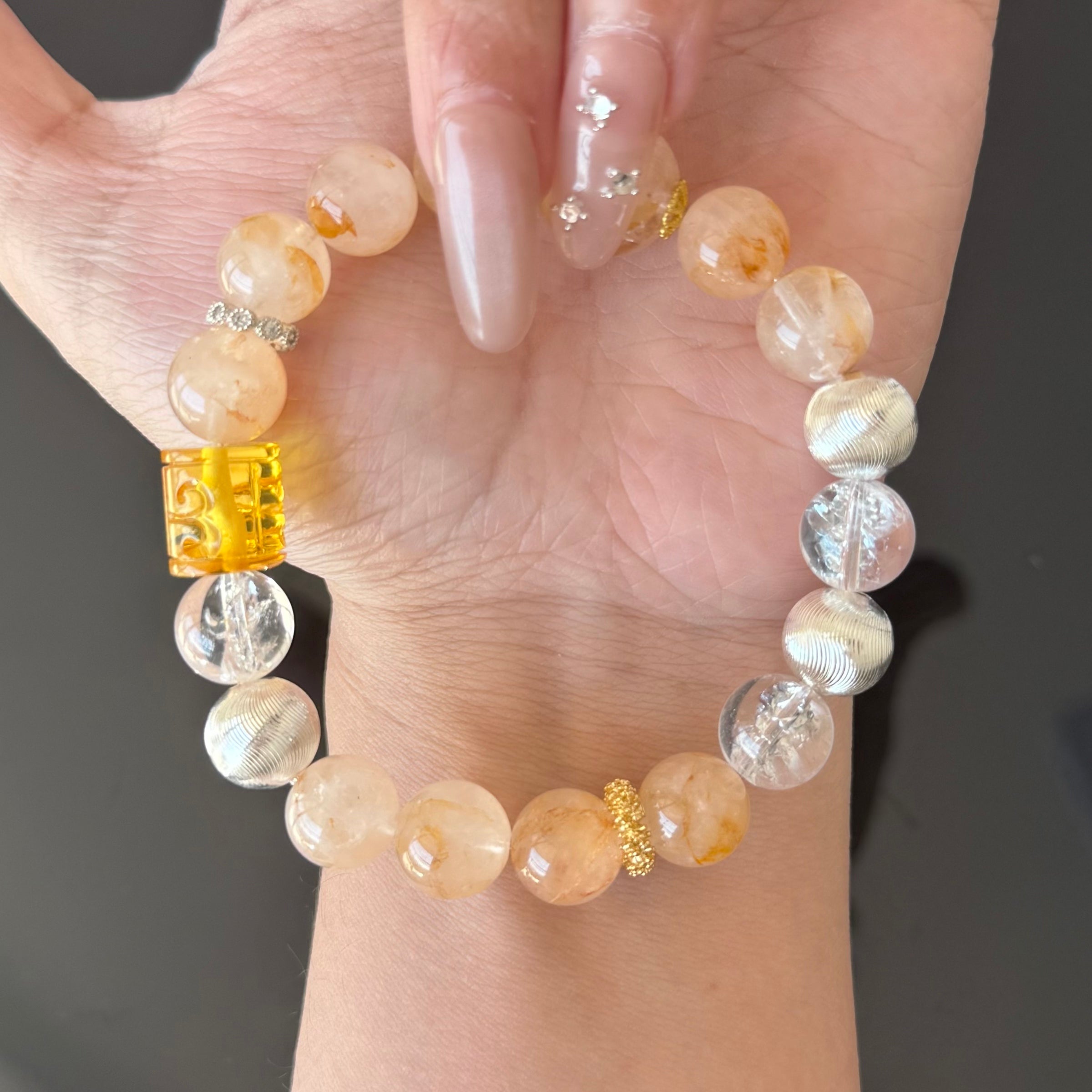 Golden Rutilated Quartz & Clear Crystal Wealth Bracelet