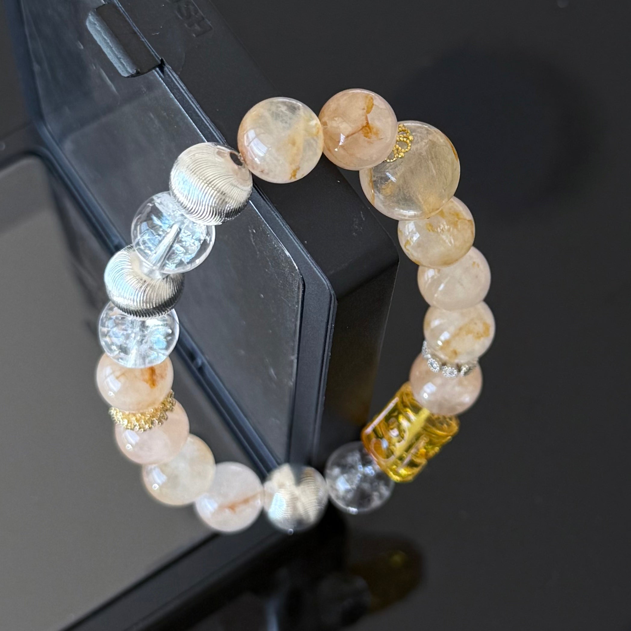 Golden Rutilated Quartz & Clear Crystal Wealth Bracelet