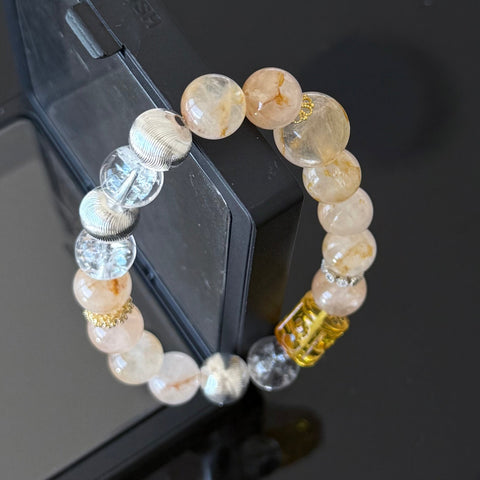 Golden Rutilated Quartz & Clear Crystal Wealth Bracelet