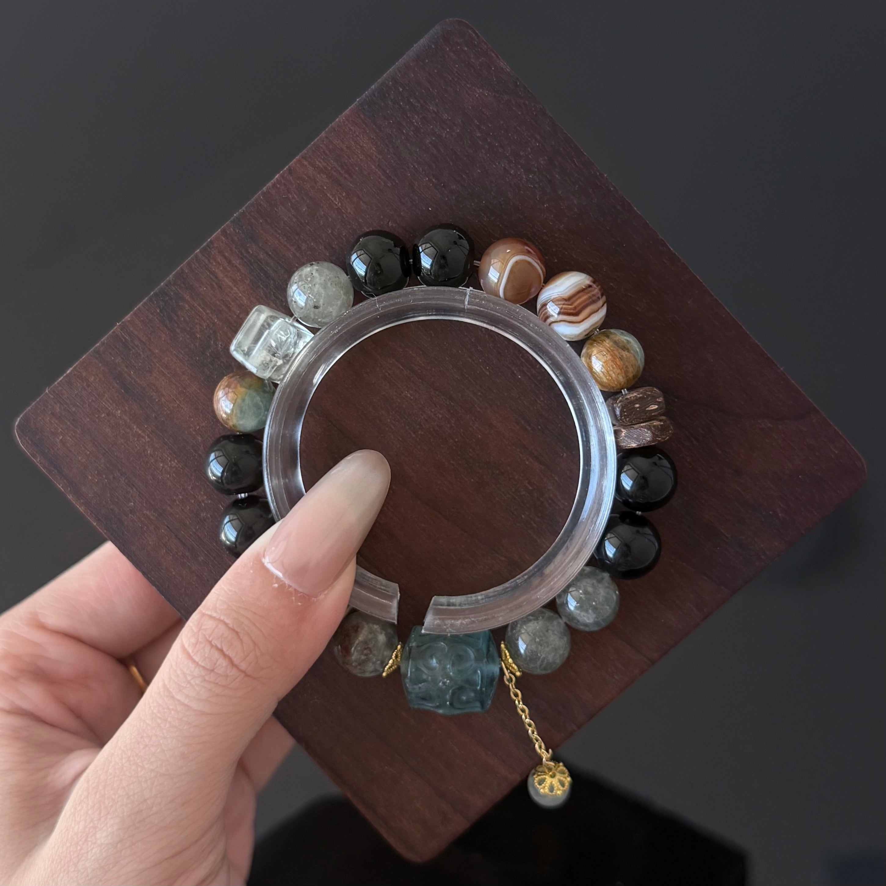 Natural Crystal Bracelet with Carved Blue Pixiu Charm