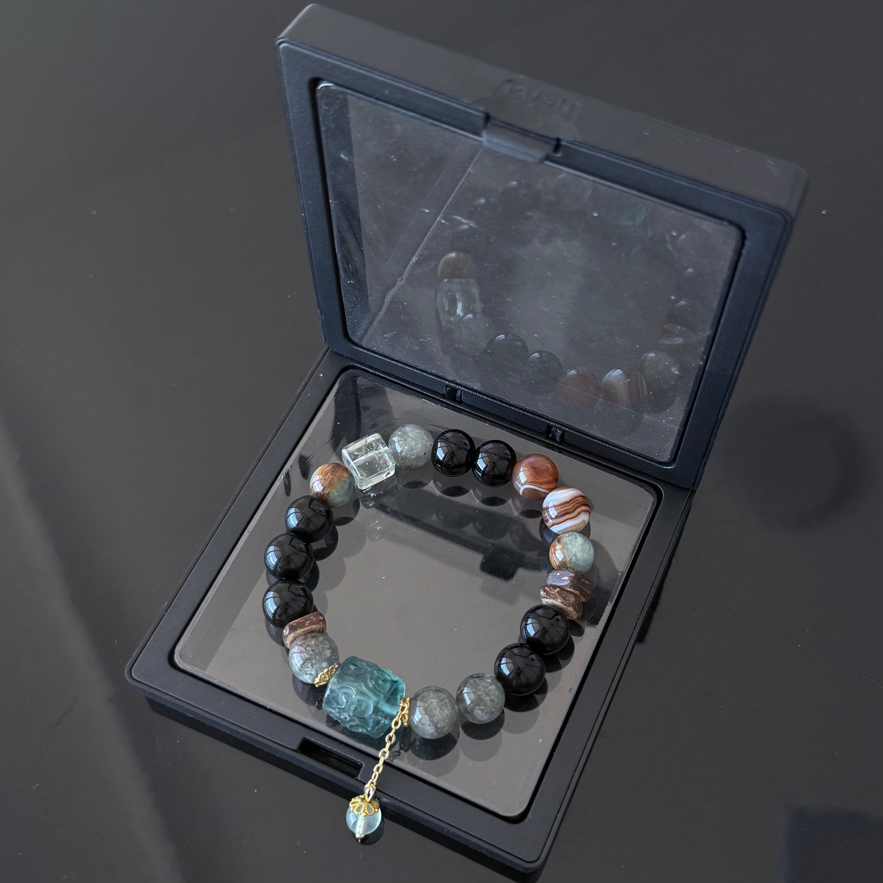 Natural Crystal Bracelet with Carved Blue Pixiu Charm