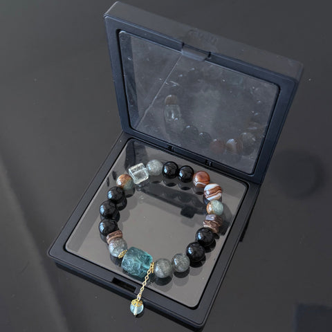 Natural Crystal Bracelet with Carved Blue Pixiu Charm