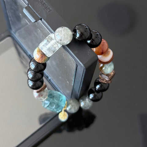 Natural Crystal Bracelet with Carved Blue Pixiu Charm